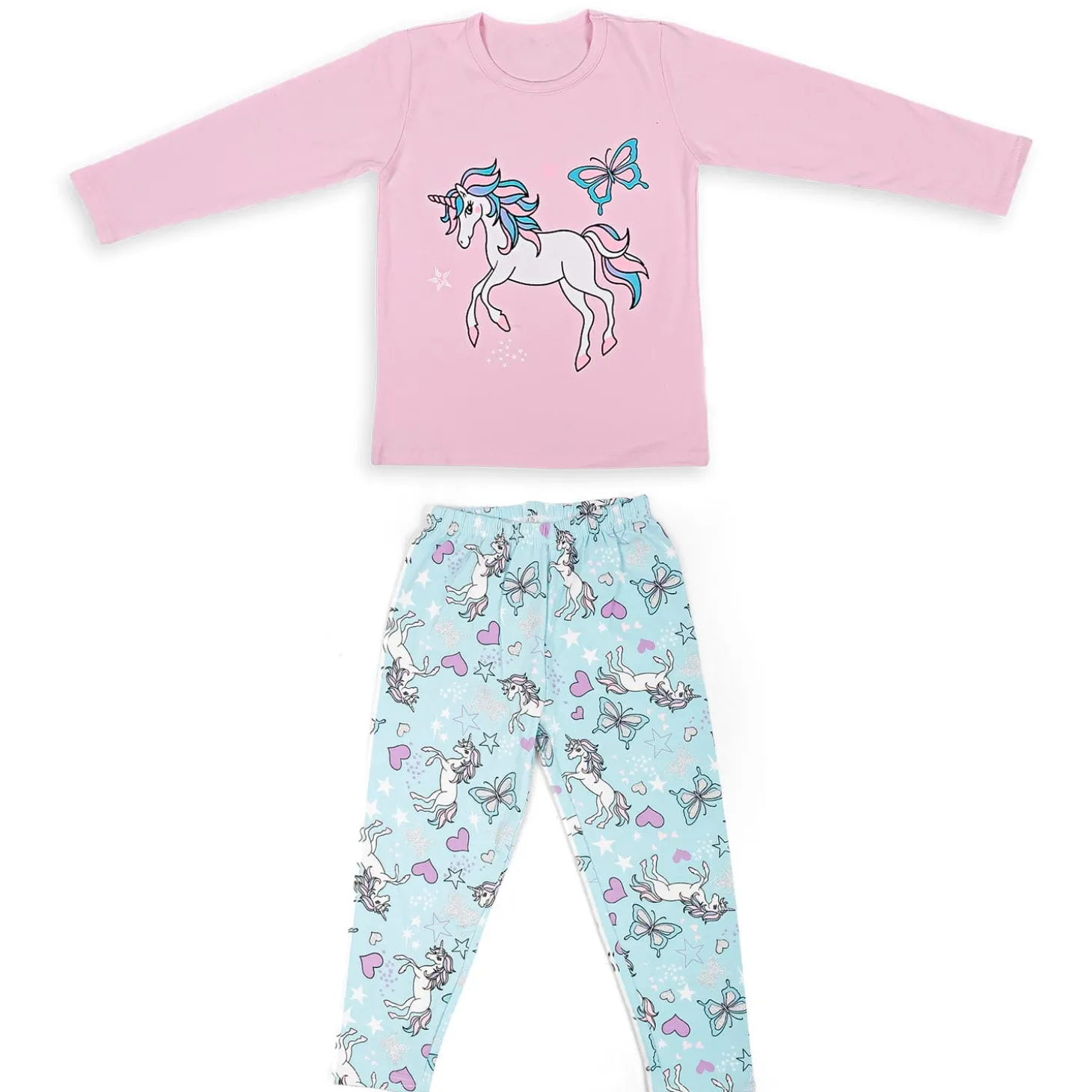 Night Suit Cotton Tshirt Pyjama Unicorn And Butterfly Pink