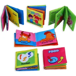 Numbers Animals Shapes Colours Food Characters Educational Cloth Book with Sound Paper Set of 6 - Multicolour