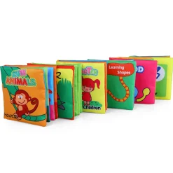 Numbers Animals Shapes Colours Food Characters Educational Cloth Book with Sound Paper Set of 6 - Multicolour