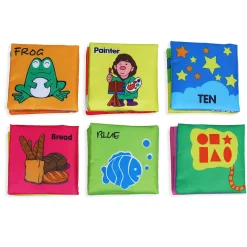 Numbers Animals Shapes Colours Food Characters Educational Cloth Book with Sound Paper Set of 6 - Multicolour