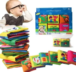 Numbers Animals Shapes Colours Food Characters Educational Cloth Book with Sound Paper Set of 6 - Multicolour