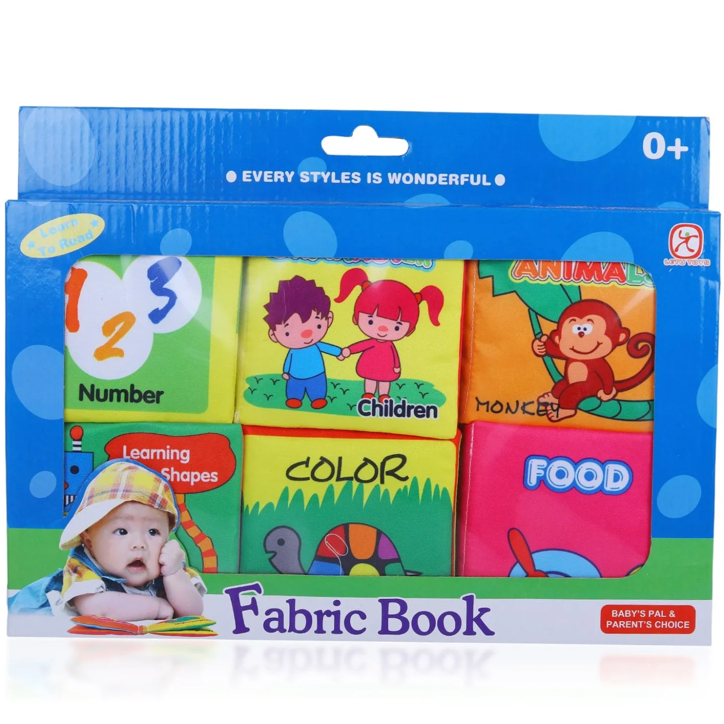 Numbers Animals Shapes Colours Food Characters Educational Cloth Book with Sound Paper Set of 6 - Multicolour