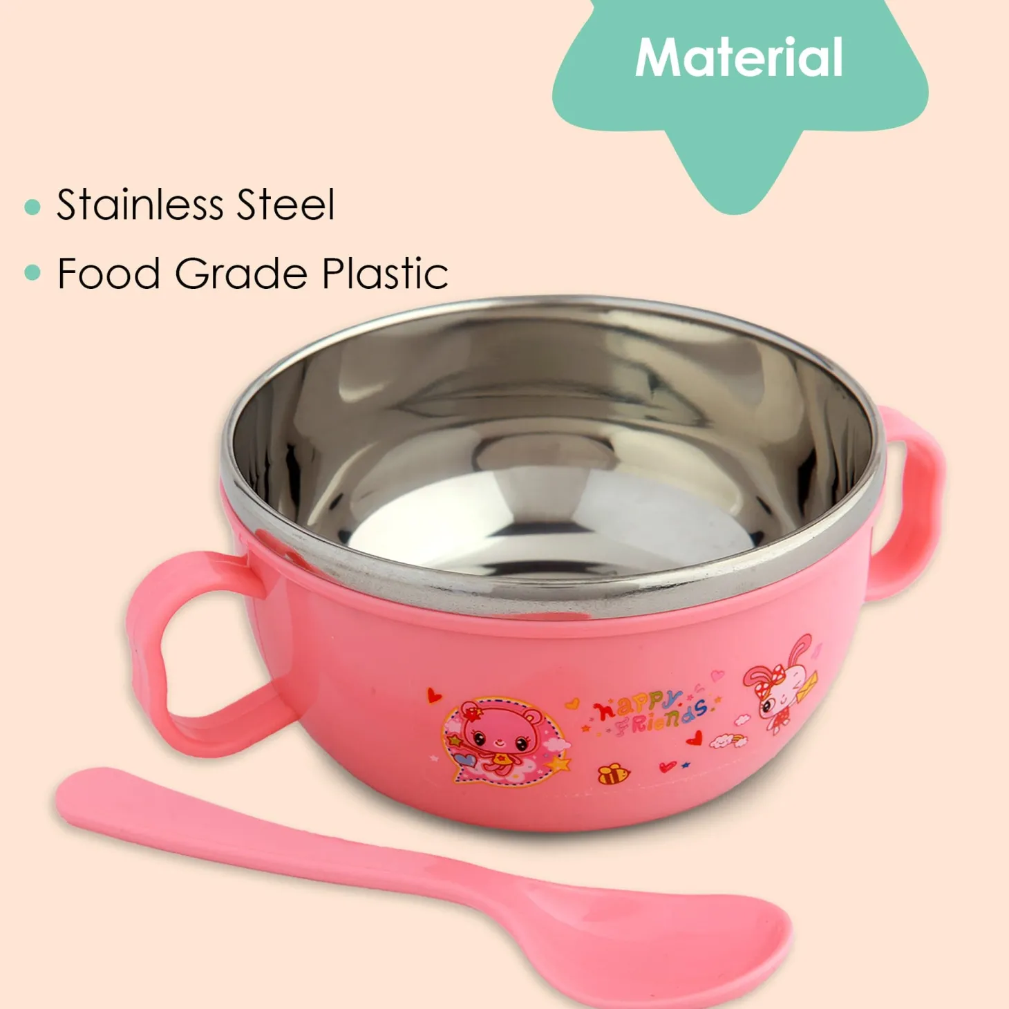 On-The-Go Pink Steel Bowl & Spoon Tiffin Set