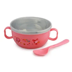 On-The-Go Pink Steel Bowl & Spoon Tiffin Set