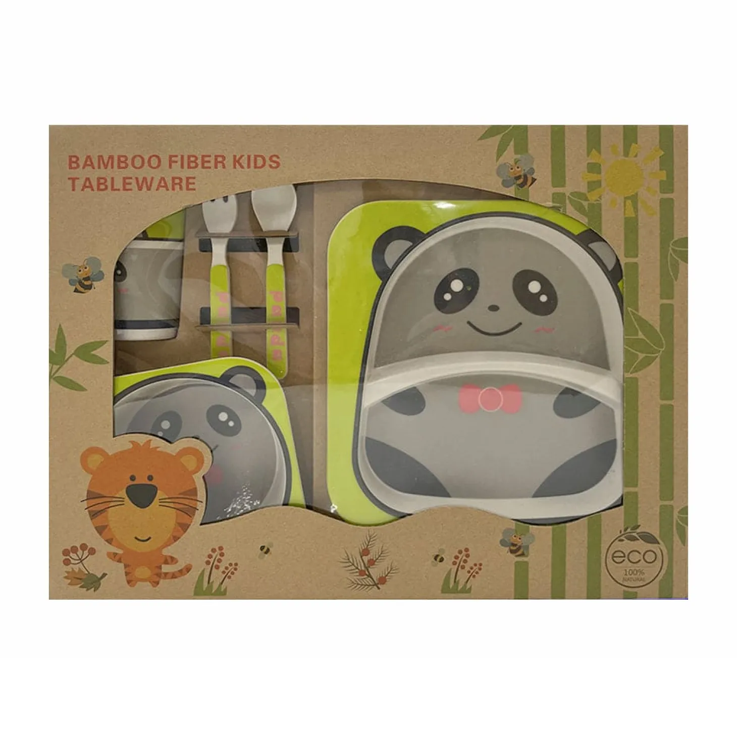 Panda Grey Bamboo Fiber Dinner Set Large