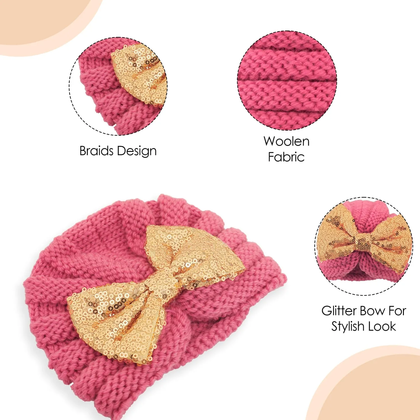 Partywear Pink And Gold Turban Cap