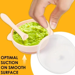 Peach Silicon Bowl With Lid And Spoon Set