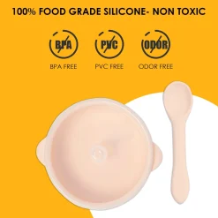 Peach Silicon Bowl With Lid And Spoon Set