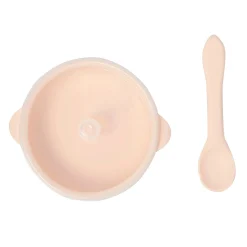 Peach Silicon Bowl With Lid And Spoon Set