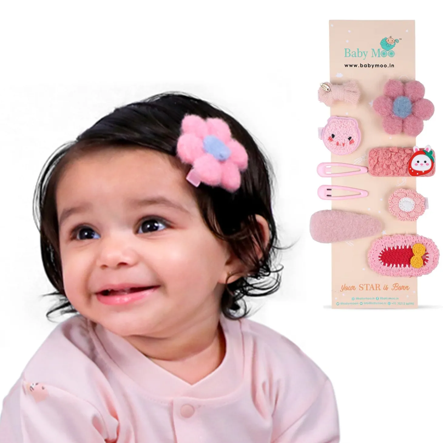 Penelope Floral Hair Clips Set 9 Pcs - Pink