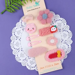 Penelope Floral Hair Clips Set 9 Pcs - Pink