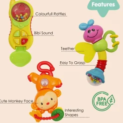 Phone Monkey And Butterfly Multicolour Set of 3 Rattle Toys