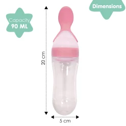 Pink 90 Ml Squeeze Bottle Feeder With Dispensing Spoon