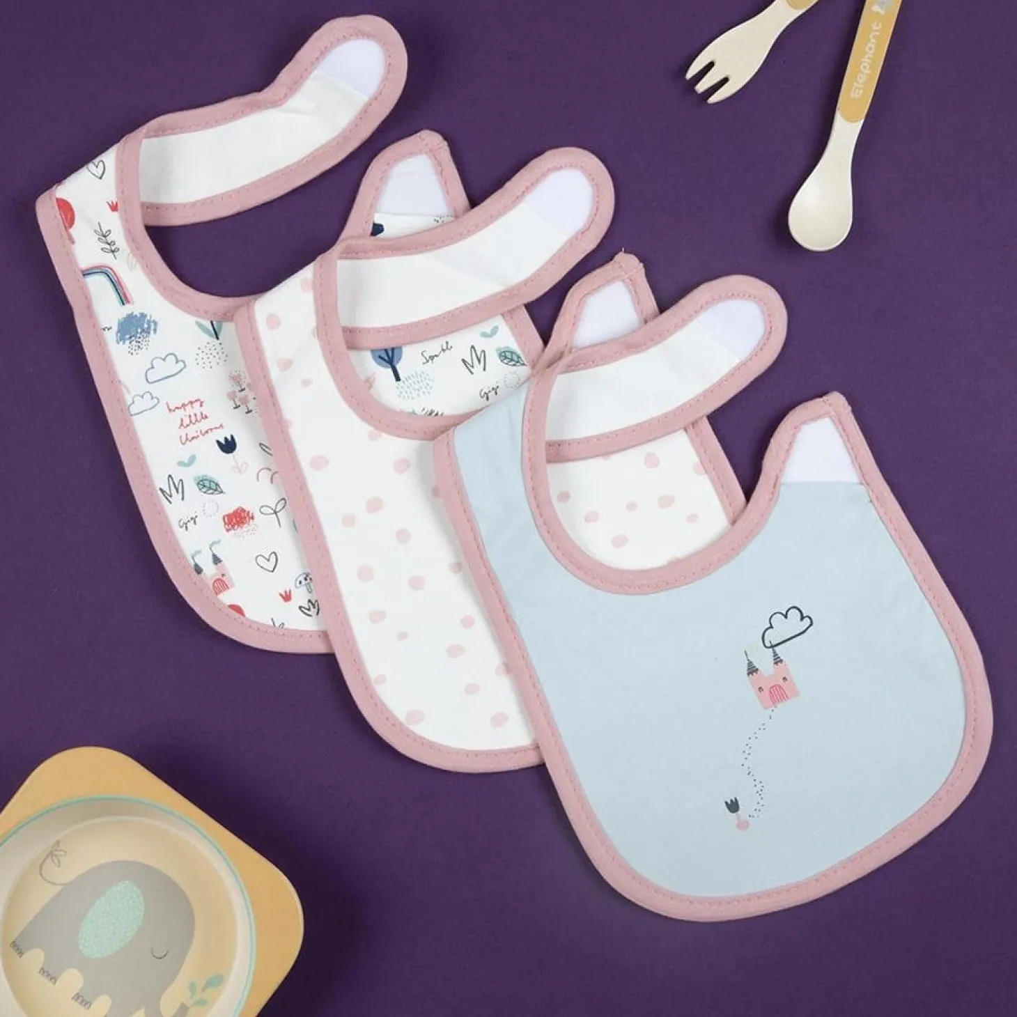 Plain Pink 3 Pk Bibs