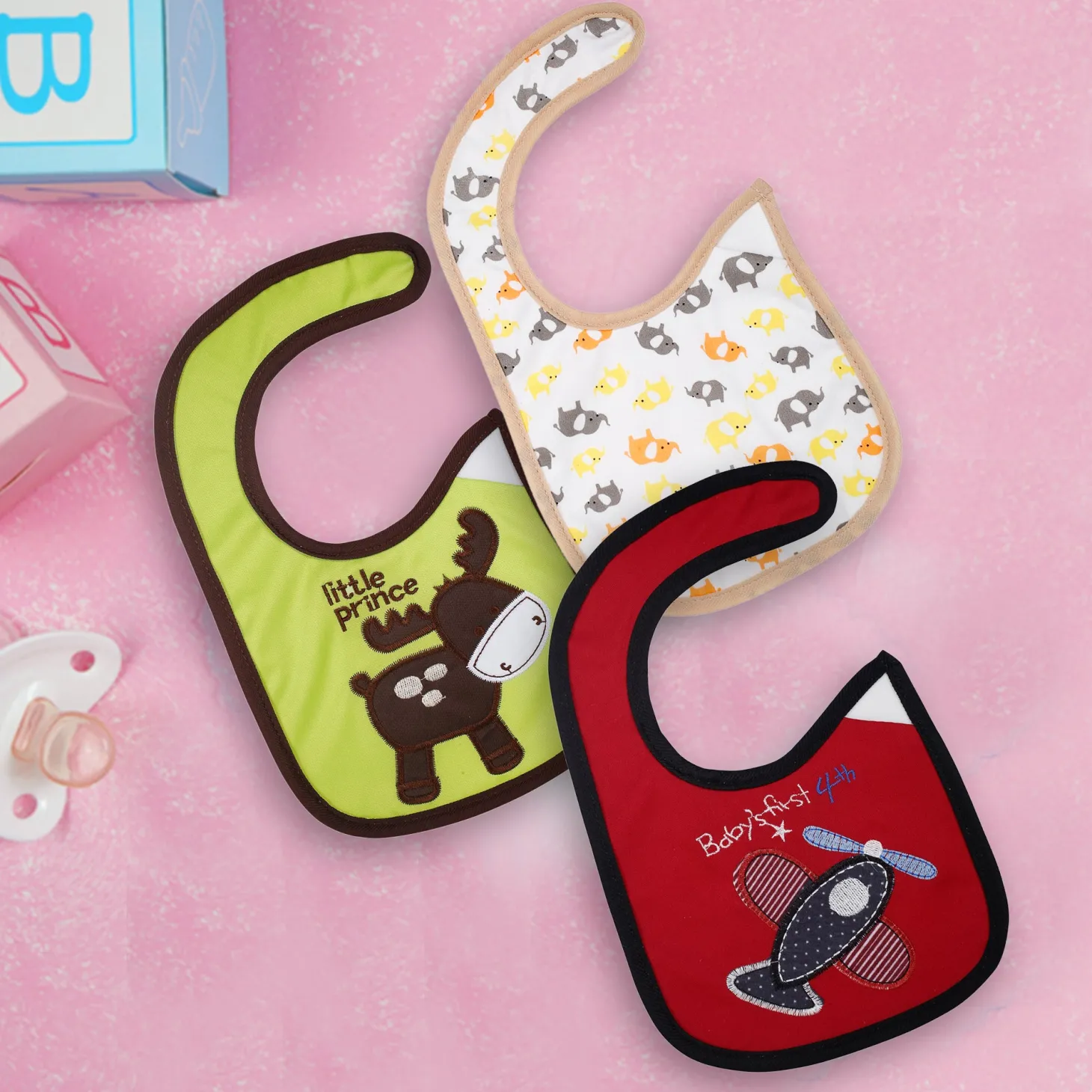 Plane And Elephant Multicolour 3 Pk Bibs