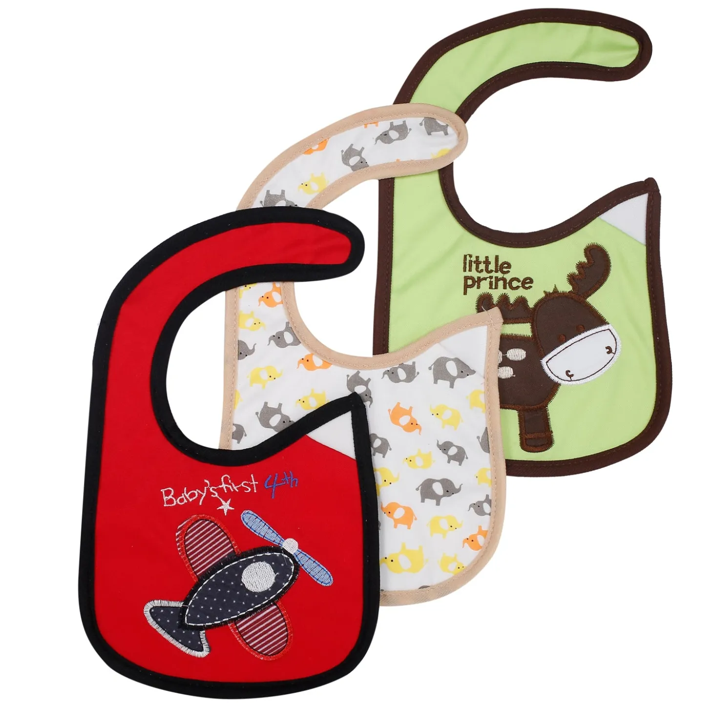 Plane And Elephant Multicolour 3 Pk Bibs
