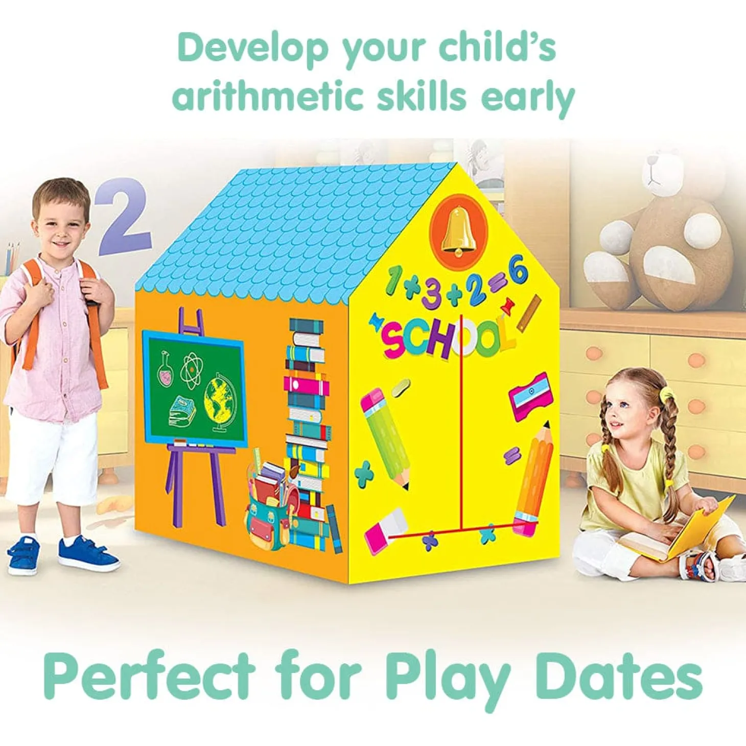 Playtime Foldable Tent House School Time - Multicolour