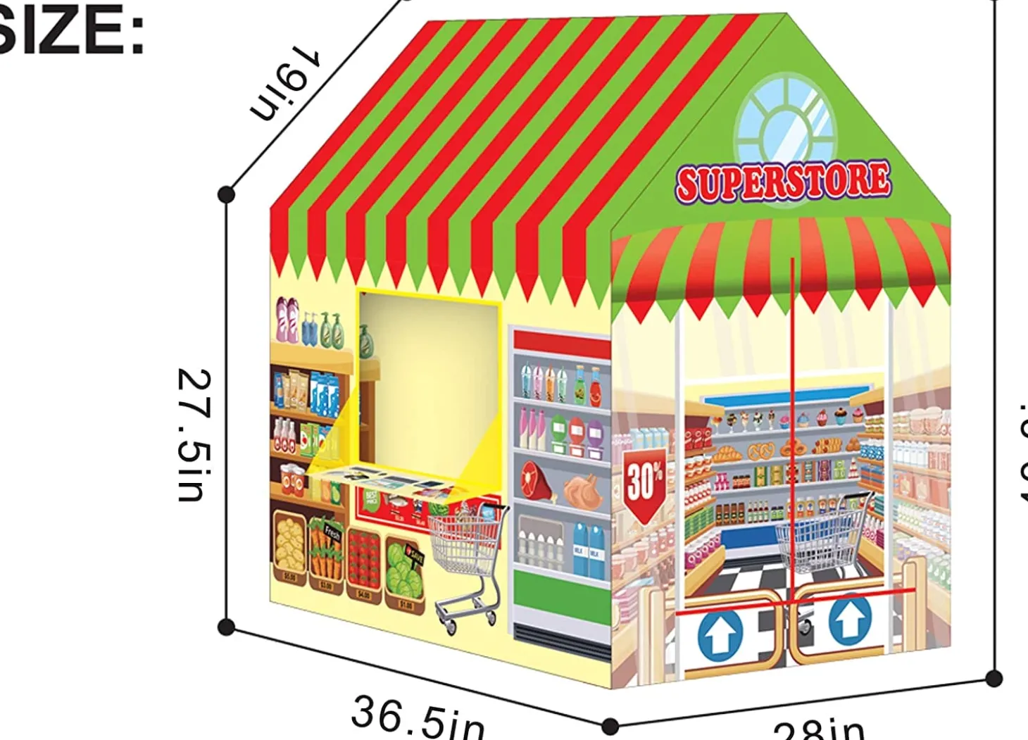 Playtime Foldable Tent House Supermarket - Multicolour