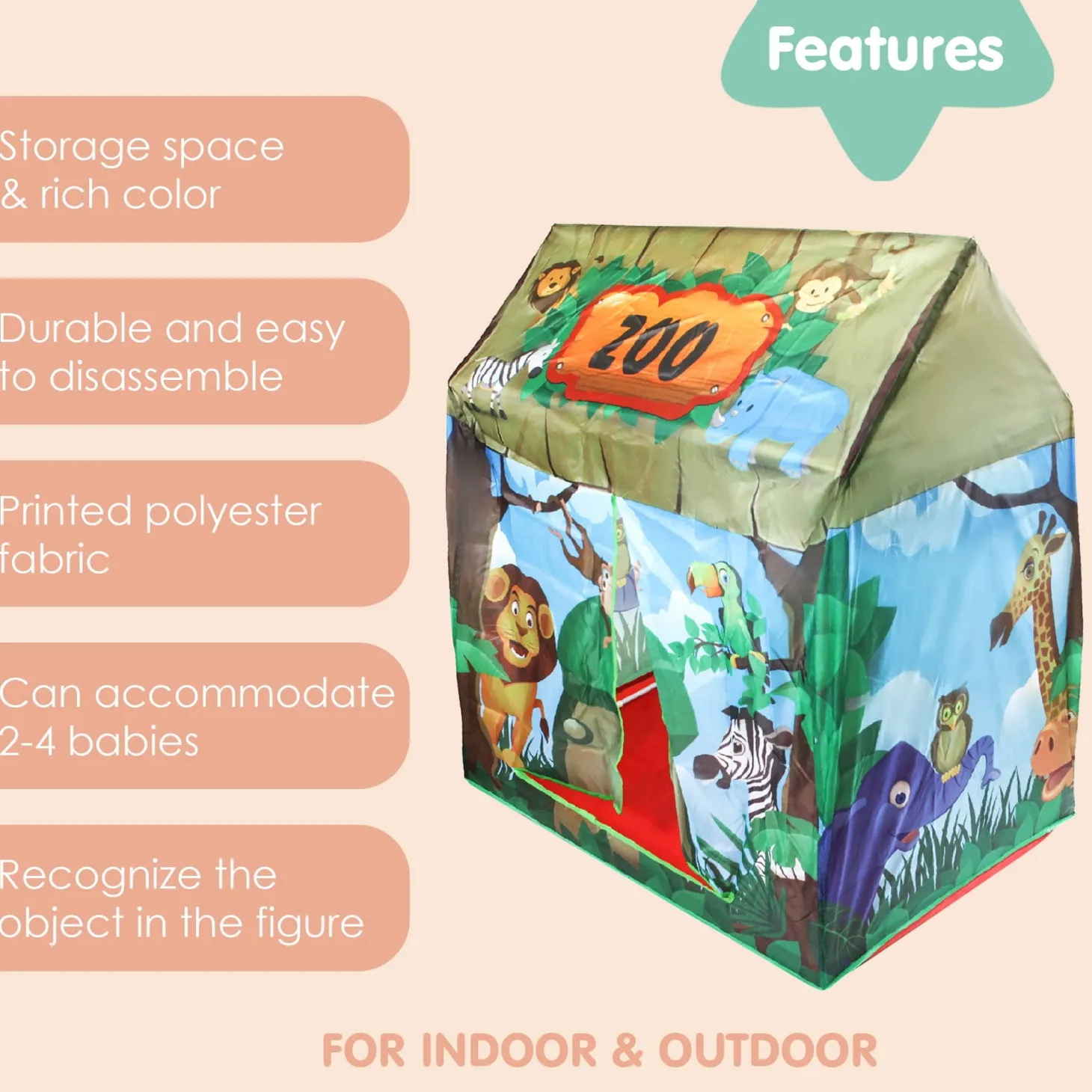 Playtime Foldable Tent House Zoo - Green