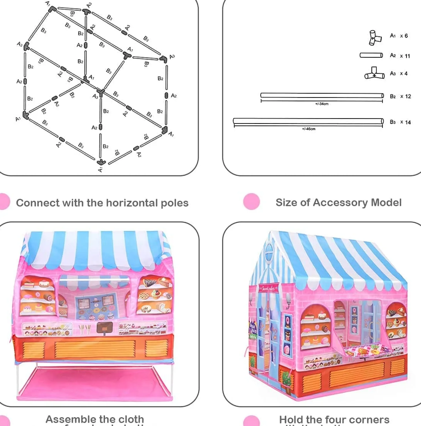 Playtime Foldable Tent House Cake Shop - Pink