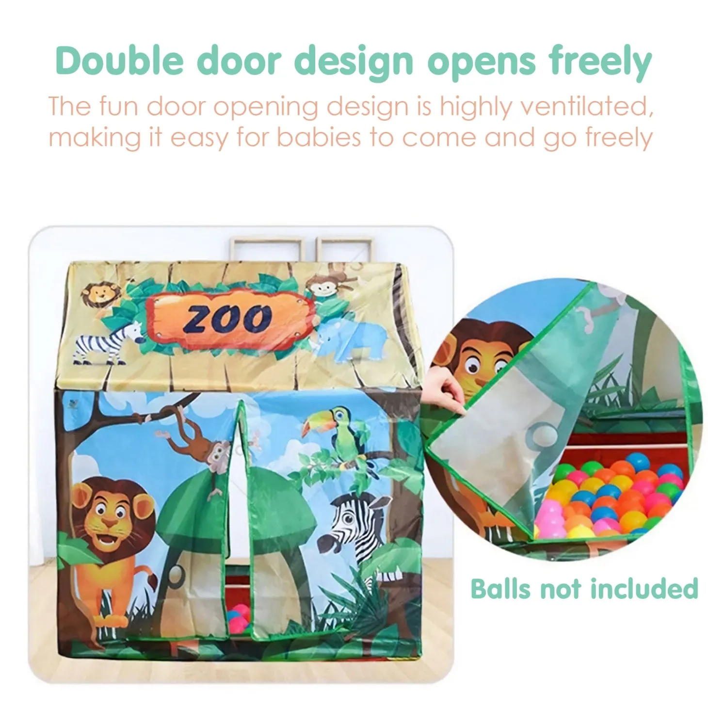 Playtime Foldable Tent House Zoo - Green