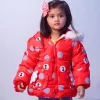 Polka Dotted Red Hooded Full Sleeve Padded Jacket