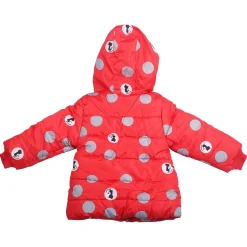 Polka Dotted Red Hooded Full Sleeve Padded Jacket