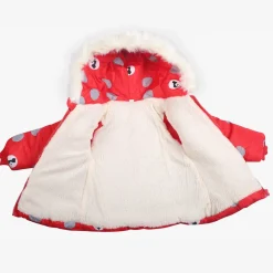 Polka Dotted Red Hooded Full Sleeve Padded Jacket