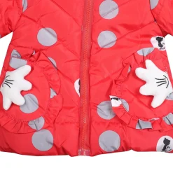Polka Dotted Red Hooded Full Sleeve Padded Jacket