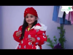 Polka Dotted Red Hooded Full Sleeve Padded Jacket