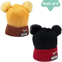 Pom Pom Black And Yellow 2 Pk Woolen Cap