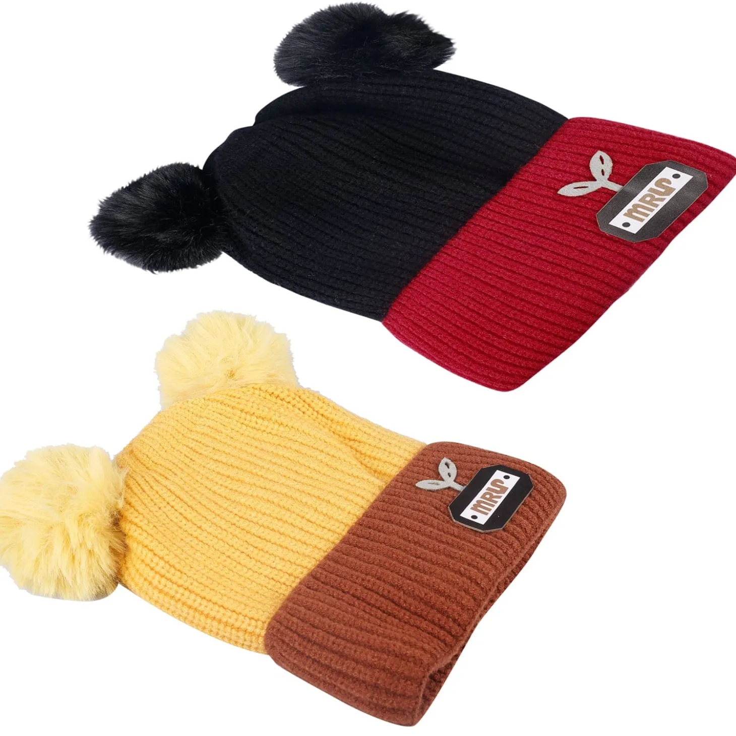 Pom Pom Black And Yellow 2 Pk Woolen Cap