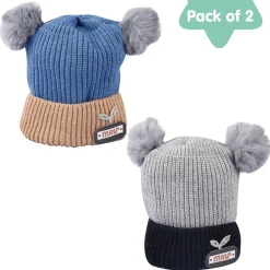 Pom Pom Blue And Grey 2 Pk Woolen Cap