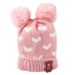 Pom Pom Hearts Red And Pink 2 Pk Woolen Cap
