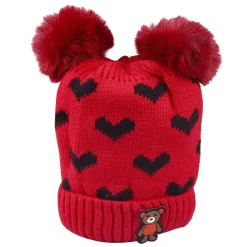 Pom Pom Hearts Red And Pink 2 Pk Woolen Cap
