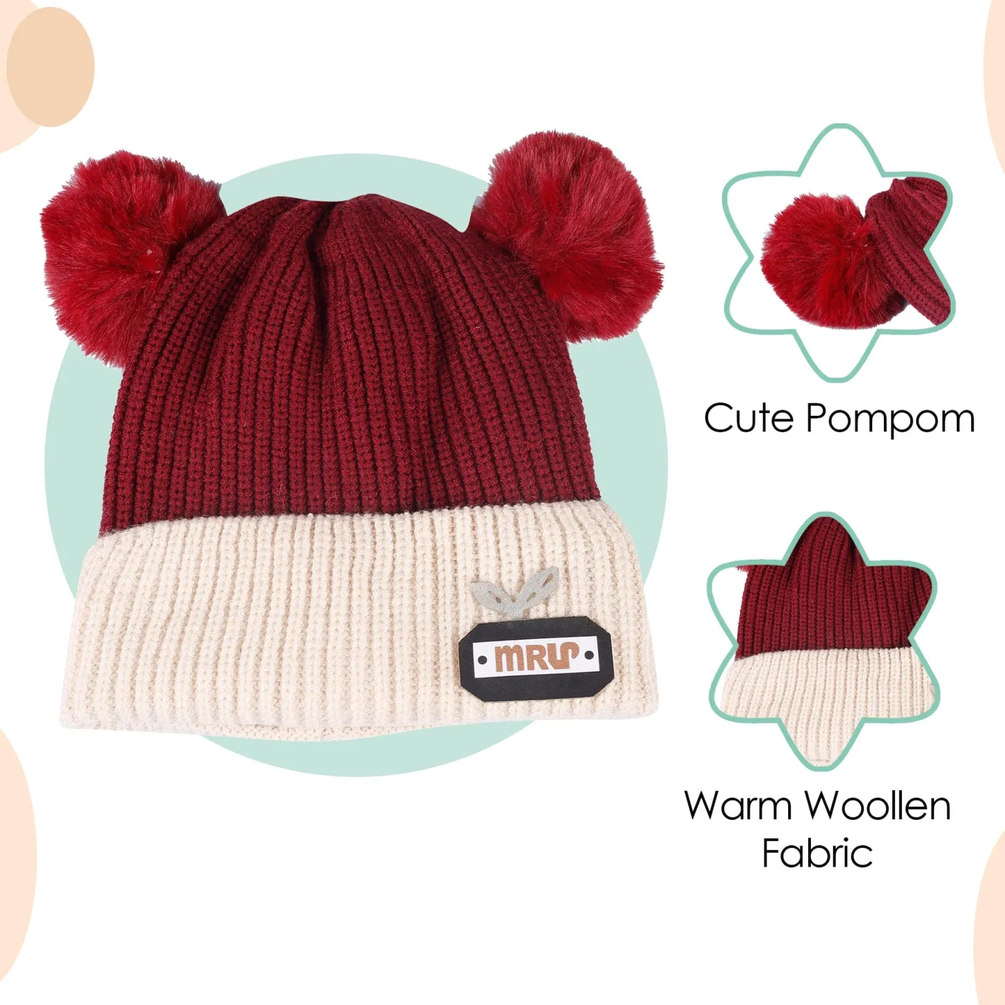 Pom Pom Maroon And Pink 2 Pk Woolen Cap