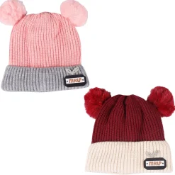 Pom Pom Maroon And Pink 2 Pk Woolen Cap