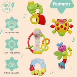 Premium Multicolour Set of 5 Musical Rattle Toys With Light