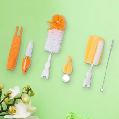 Premium Orange Set Of 5 Bottle And Nipple Cleaning Brushes