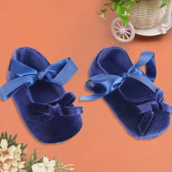 Princess Bowknot Premium Girls Anti-Slip Ballerina Booties - Blue