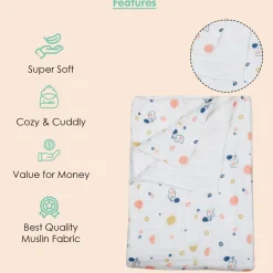 Printed White Muslin Small Blanket