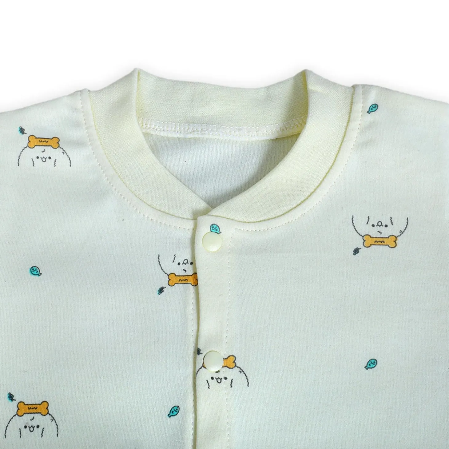 Puppy Face Full Sleeves 2 Piece Buttoned Pyjama Set Night Suit - Yellow