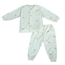 Puppy Face Full Sleeves 2 Piece Buttoned Pyjama Set Night Suit - Yellow