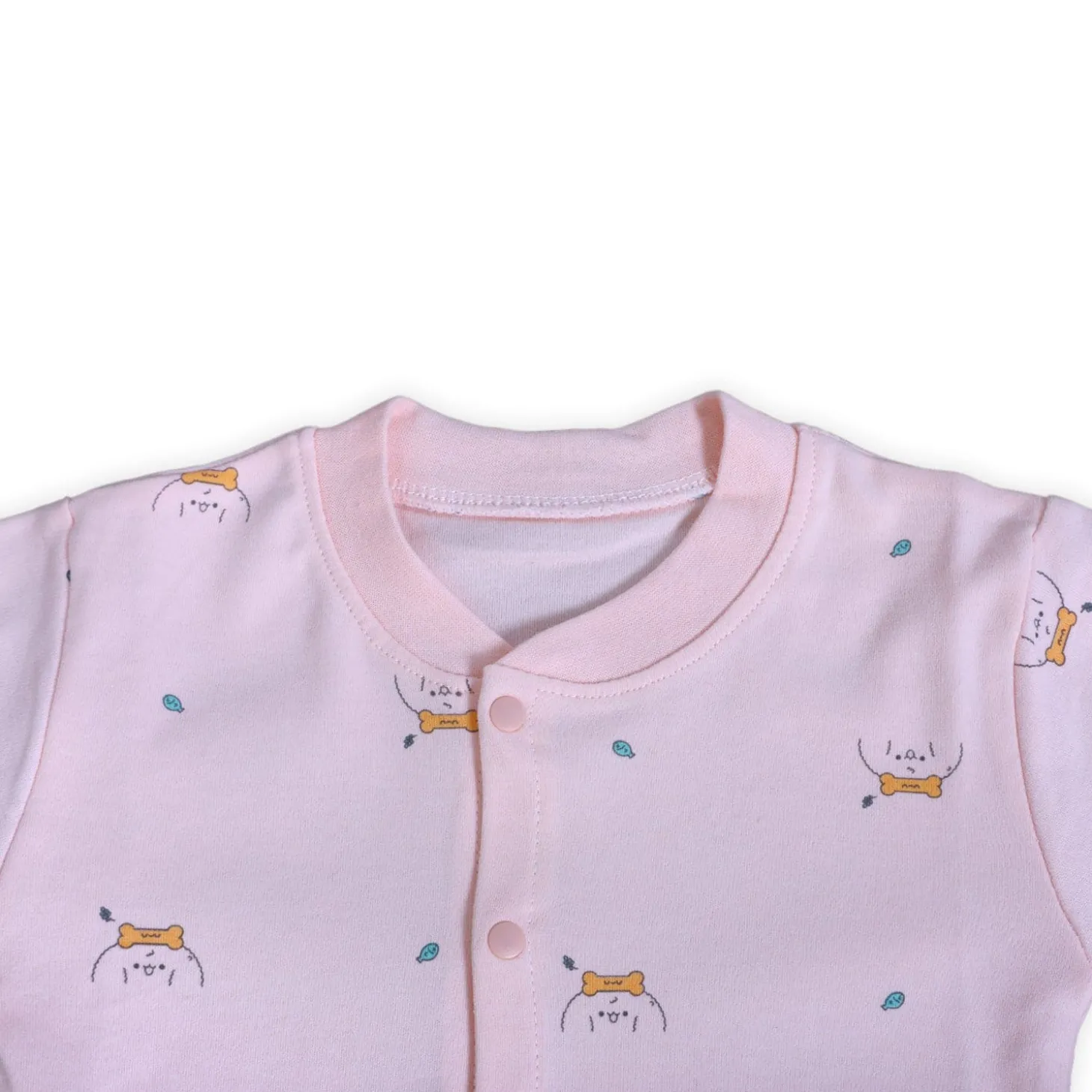 Puppy Face Full Sleeves 2 Piece Buttoned Pyjama Set Night Suit - Pink