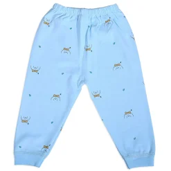 Puppy Face Full Sleeves 2 Piece Buttoned Pyjama Set Night Suit - Blue