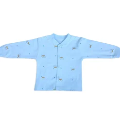 Puppy Face Full Sleeves 2 Piece Buttoned Pyjama Set Night Suit - Blue
