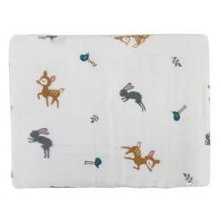 Rabbit White Small Print Muslin Blanket