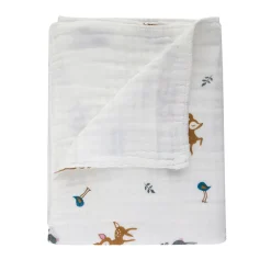 Rabbit White Small Print Muslin Blanket