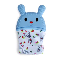 Rabbits Eat Carrots Blue Teething Mitten - 1 pc
