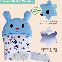 Rabbits Eat Carrots Blue Teething Mitten - 1 pc